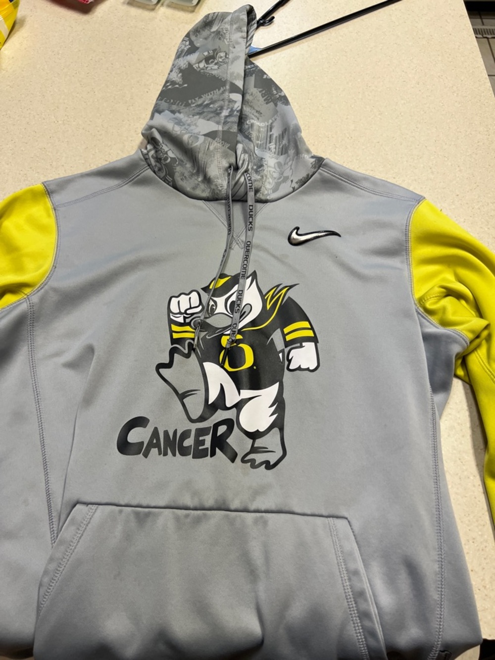 Nike Gray & Yellow Oregon Ducks Stomp Out Cancer Awareness Hoodie